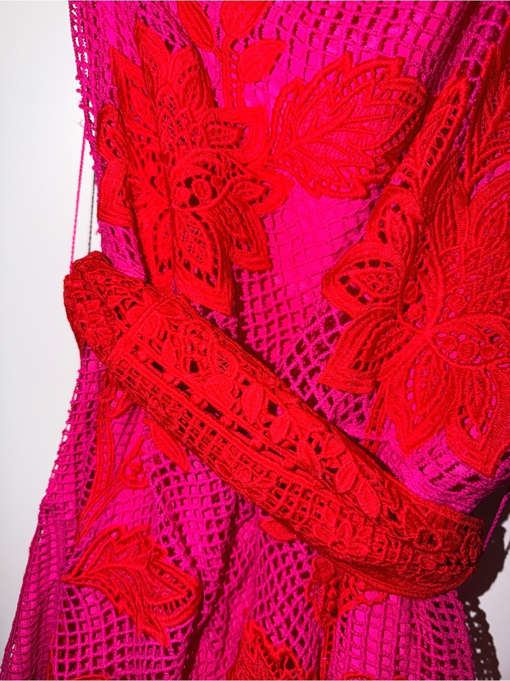 FARM Rio Guipuire Lace One-Shoulder
Maxi Dress Red and Fushia - Picture 11 of 11